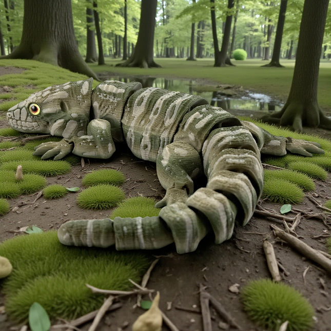 3D Printed Tegu with Realistic Glass Eyes – Camo Colored Variant (10 Inches Long)