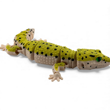 3D Printed Leopard Gecko with Realistic Glass Eyes – Gold Morph (7.5 Inches Long)
