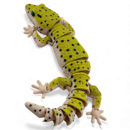 3D Printed Leopard Gecko with Realistic Glass Eyes – Gold Morph (7.5 Inches Long)
