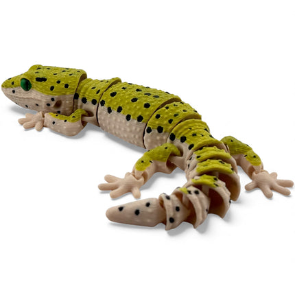 3D Printed Leopard Gecko with Realistic Glass Eyes – Gold Morph (7.5 Inches Long)