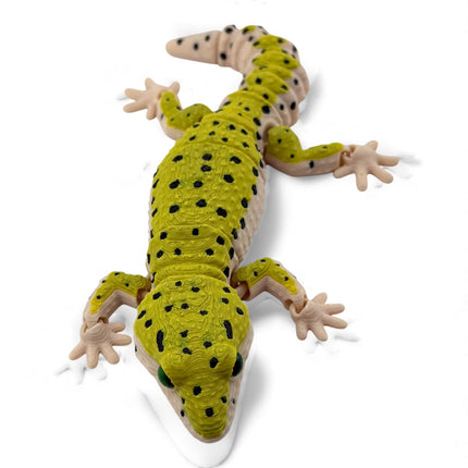 3D Printed Leopard Gecko with Realistic Glass Eyes – Gold Morph (7.5 Inches Long)