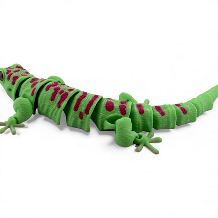 3D Printed Flexi Giant Day Gecko with Realistic Glass Eyes – Bright Green with Red Markings
