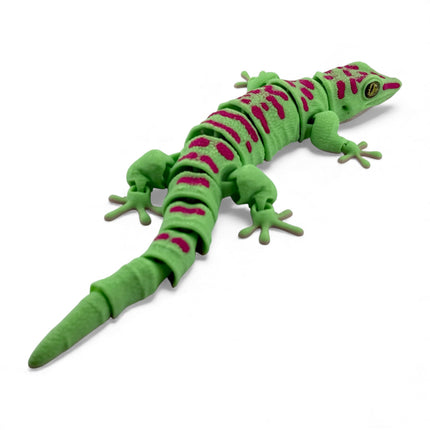3D Printed Flexi Giant Day Gecko with Realistic Glass Eyes – Bright Green with Red Markings