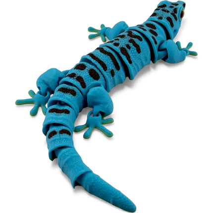 3D Printed Flexi Giant Day Gecko with Realistic Glass Eyes – Sky Blue with Full Body Black Markings