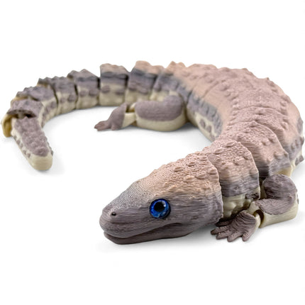3D Printed Articulated Earless Monitor Lizard – Brown Gradient Variant with Realistic Glass Eyes