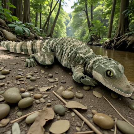 3D Printed Baby Alligator with Realistic Glass Eyes – Camouflage Morph (13 Inches Long)