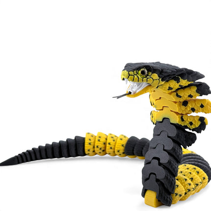 3D Printed Flexible Cobra – Black & Yellow Hooded Pose