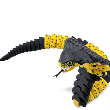 3D Printed Flexible Cobra – Black & Yellow Hooded Pose