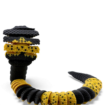 3D Printed Flexible Cobra – Black & Yellow Hooded Pose