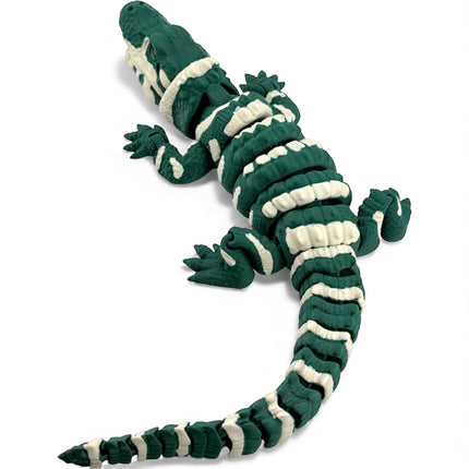 3D Printed Realistic Alligator with Glass Eyes and Articulated Jaw – Dark Green (14 Inches Long)