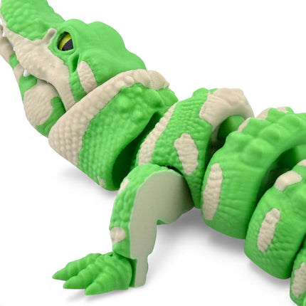 3D Printed Realistic Alligator with Glass Eyes and Articulated Jaw – Matte Light Green Gradient (14 Inches Long)
