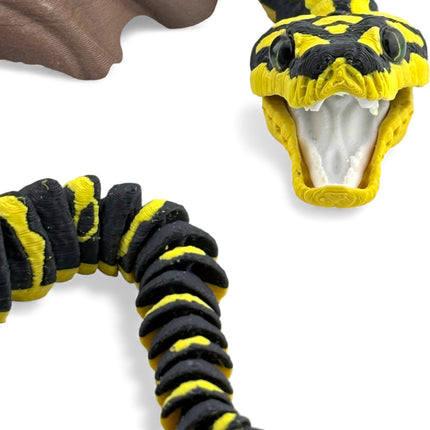 3D Printed Jungle Carpet Python with Realistic Glass Eyes and Wood Display Stand