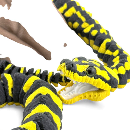 3D Printed Jungle Carpet Python with Realistic Glass Eyes and Wood Display Stand