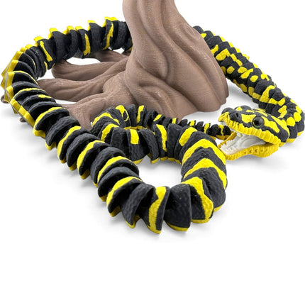 3D Printed Jungle Carpet Python with Realistic Glass Eyes and Wood Display Stand