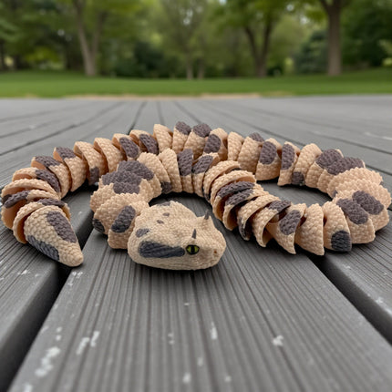 3D Printed Articulated Horned Viper Snake with Realistic Glass Eyes – 23 Inches Long