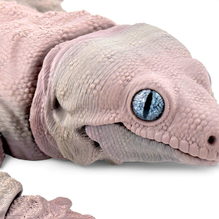 3D Printed Leachie Day Gecko with Realistic Glass Eyes – Natural Brown Gradient (12 Inches Long)