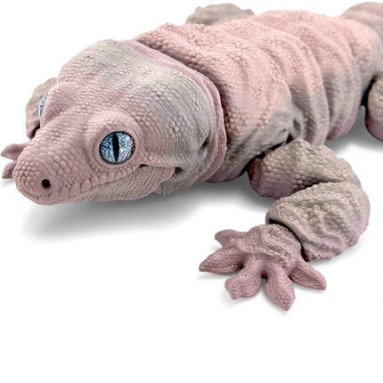3D Printed Leachie Day Gecko with Realistic Glass Eyes – Natural Brown Gradient (12 Inches Long)
