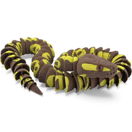 3D Printed Brown and Yellow Ball Python with Realistic Glass Eyes – 24 Inches Long