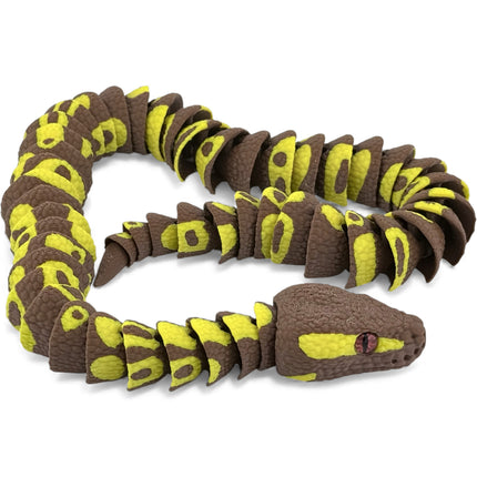 3D Printed Brown and Yellow Ball Python with Realistic Glass Eyes – 24 Inches Long