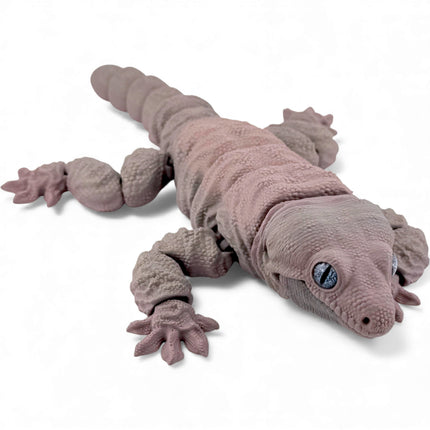 3D Printed Leachie Day Gecko with Realistic Glass Eyes – Natural Brown Gradient (12 Inches Long)