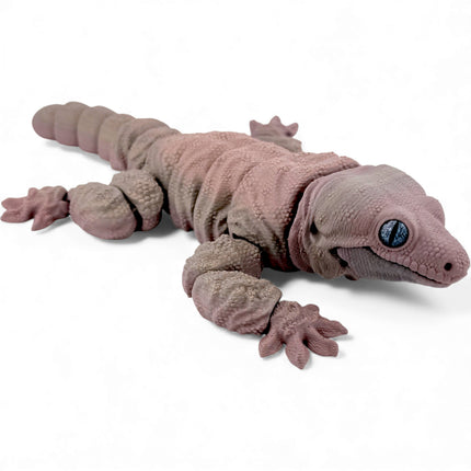 3D Printed Leachie Day Gecko with Realistic Glass Eyes – Natural Brown Gradient (12 Inches Long)