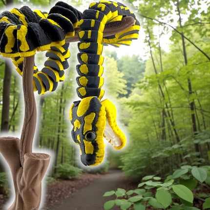 3D Printed Jungle Carpet Python with Realistic Glass Eyes and Wood Display Stand