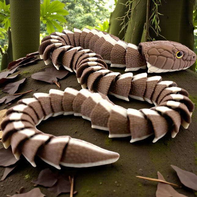 3D Printed Articulated Garter Snake with Realistic Glass Eyes – 25 Inches Long
