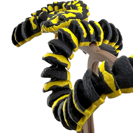 3D Printed Jungle Carpet Python with Realistic Glass Eyes and Wood Display Stand