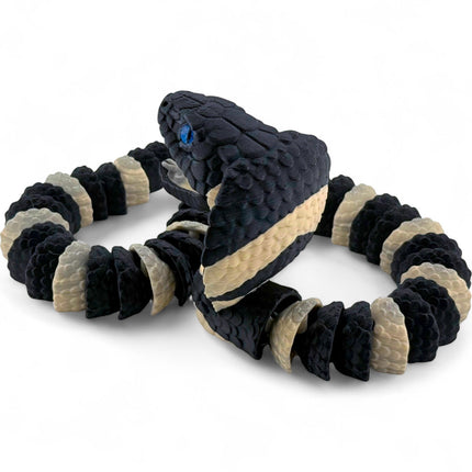 King Cobra with Fangs | Realistic Reptile Display Model in Black and Beige