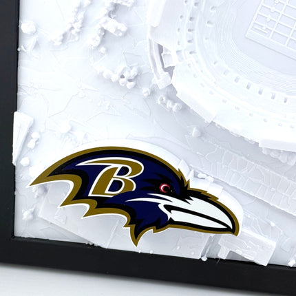 Tidal 3D Printed Baltimore Ravens M&T Bank Stadium 3D topographical wall art in a dark brown frame