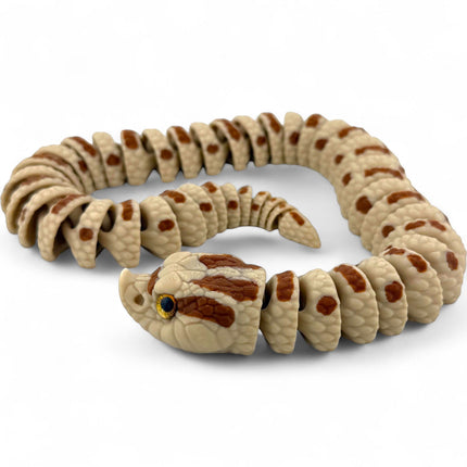 Tidal 3D Printed Hognose Snake Sculpture, 21-inch articulated PLA+ model with realistic glass eyes and brown markings.