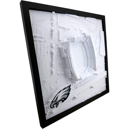 Tidal 3D Printed white topographical map of Lincoln Financial Field with Philadelphia Eagles logo in a black frame.