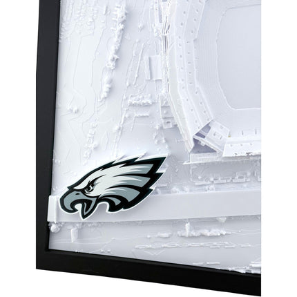 Tidal 3D Printed white topographical map of Lincoln Financial Field with Philadelphia Eagles logo in a black frame.